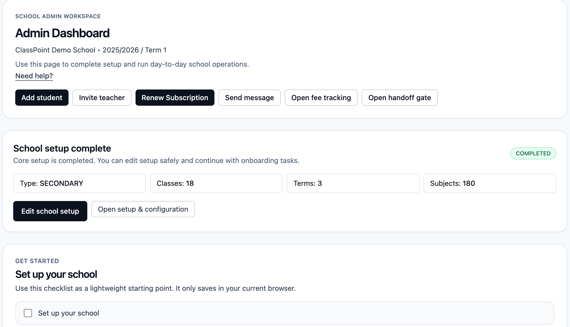 SchoolsRep admin dashboard preview